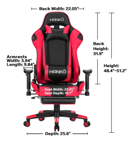 Silla Computadora Gamer Apoya Pies Hanko Modo Cine Roja