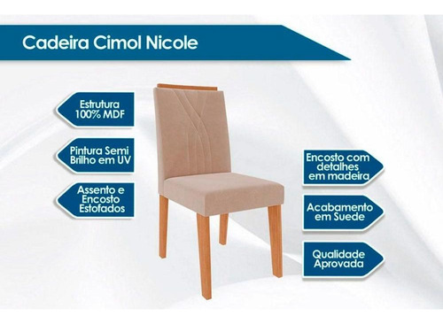 Conjunto: Mesa Sala Jantar Selena C/ Tampo Madeirado C/ Vidr