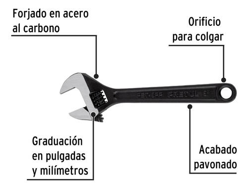 Llave Perico Ajustable 8´ Acero Pavonado Industrial 21823