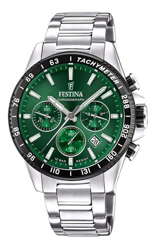 Reloj Festina Hombre F20560/4 Cronograph Color de la malla Plateado Color del bisel Negro Color del fondo Verde