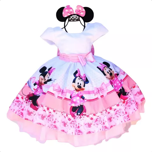 Vestido Infantil Princesa Tematico Minnie Rosa - Roupa Infantil