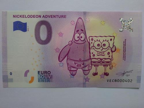 Billete 0 Euro Nickelodeon Adveture España Bob Esponja