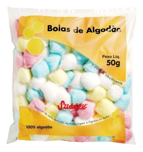 Bolas De Algodão Sussex Colorido Macio E Absorvente 50g