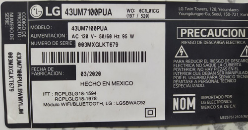 Bocinas Tv Eab64370907, 06 Lg 43um7100pua (Usado)