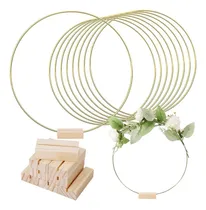 Comprar Cortes 12 Pzs Centro De Mesa Anillo Floral De Metal Con Base De Madera, Aro Decorativo Para Bodas, Eventos, Fiestas, Diy, Decoración De Mesa, Arco Floral, Soporte Para Arreglos Florales