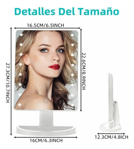 Espejo De Maquillaje Con Luz Led Recargable Usb 3 Niveles
