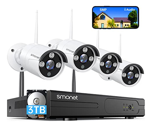 [5 Mp Hd, Audio] Sistema De Cámara De Seguridad Wifi Smonet,