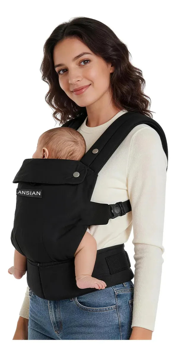 Portabebé Ergonómico Lansian para Bebé – Mochila Cangurera Negra de Algodón
