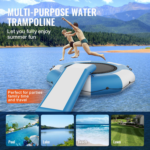 Trampolin Acuatico Inflable Con Tobogan Azul Y Blanco 10pies