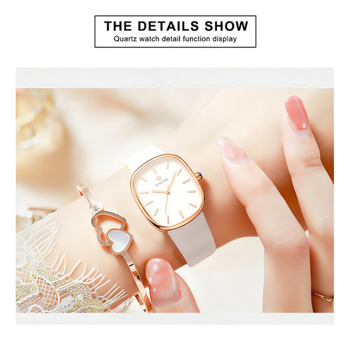 Reloj De Cuarzo Impermeable Cuadrado De Cuero Wwoor Color Del Bisel Blanco Plateado