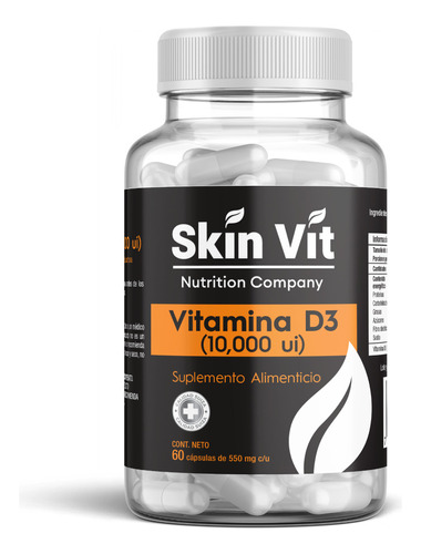 Vitamina D3 10,000ui Skin Vit 60 Cápsulas Súper Premium Sabor Sin sabor