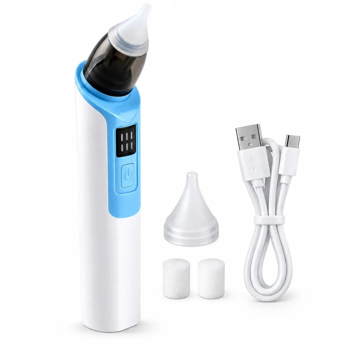 Sugador Aspirador Nasal Elétrico Infantil Recarregável 6 Velocidades com bico e filtros A2 Eletronics - Azul