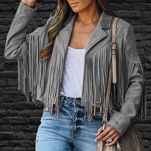 Abrigo Con Flecos Para Mujer, De Gamuza Sintética, Cómodo, Estilo Vaquero