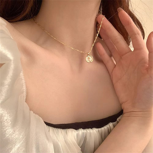 Collar Dije Circulo Con Rosa Dorado Incluye Cadena Torsal