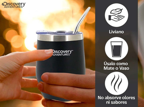 Imagen 8 de 11 de Mate Acero Inoxidable Vaso Térmico Discovery Tapa+ Bombilla Color Azul
