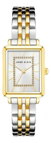 Reloj Mujer Anne Klein Cristal Mineral 37 Mm Ak/3761svtt Color de la correa Plateado Color del bisel Dorado Color del fondo Plateado