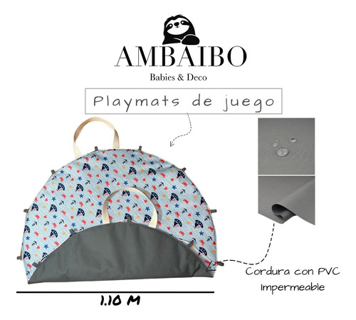 Playmat De Juego Para Bebés Impermeable Y Acolchada Bolso Marino