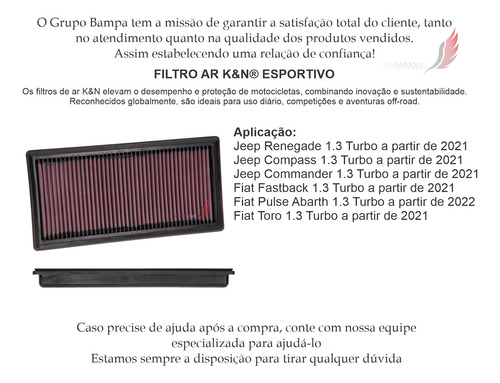 Filtro Ar K&n Kn Esportivo Jeep Commander 1.3 Turbo 33-5101