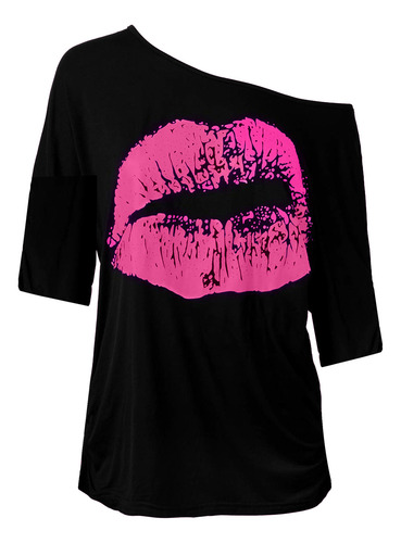 Playera Vintage Con Estampado De Labios Descubiertos
