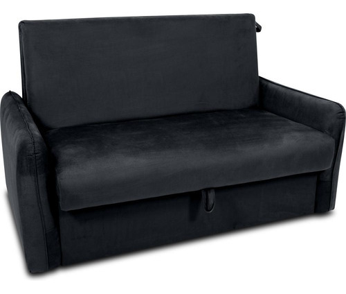 Sofá Cama Para Sala De Estar Zaia Com Baú Veludo Matrix Cor Preto