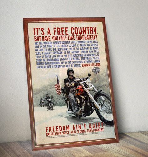 Harley Davidson Poster Enmarcado Vidriado Motociclismo