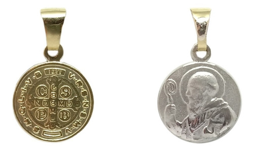 Medalla San Benito - Plata Con Frente De Oro 18k - 16mm 