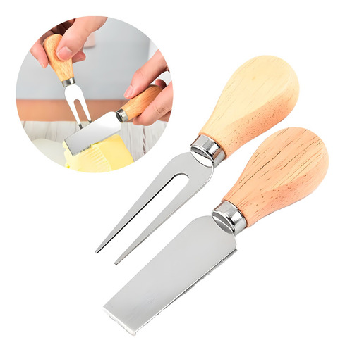 Conjunto 04 Facas Para Queijos Aço Inox Cabo Bambu Reforçado
