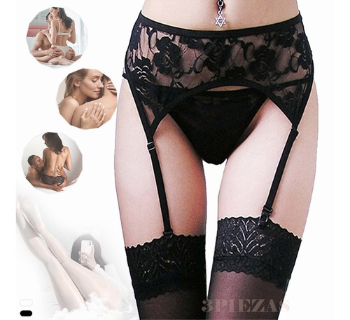 Imagen 2 de 9 de Lencería Sexy Portaligas + Medias Antidesliz + Bragas