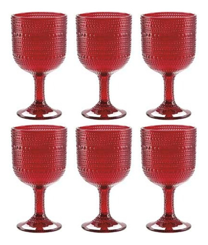 Jogo De 6 Taças 390ml Pérola Rubi Vermelho Ke Home