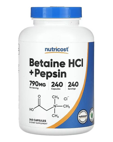 Cloridrato De Betaína + Pepsina 790mg 240 Cáps - Nutricost