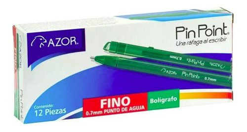 Bolígrafo Azor Pinpoint Verde Punto Aguja 0.7mm 12pzs