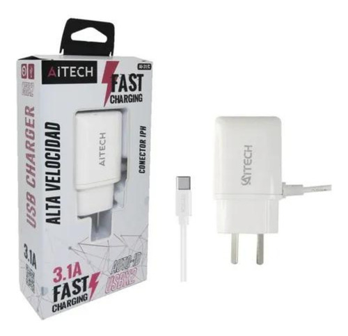 Cargador Aitech Usb-c Rápido 3.1a 110-220v Color Blanco
