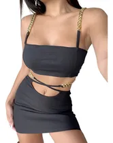 Comprar Conjunto Top Y Mini Pollera De Bengalina Bretel Cadena