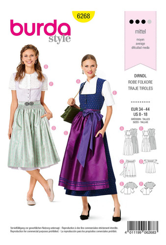 Patron Costura Para Mujer Estilo Dirndl Blusa Delantal Talla