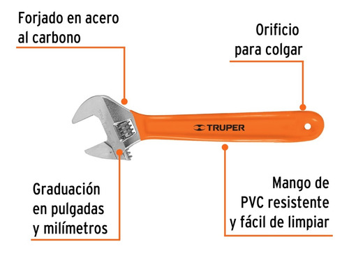 Llave Francesa Cromada Con Grip 12 15512 - Truper
