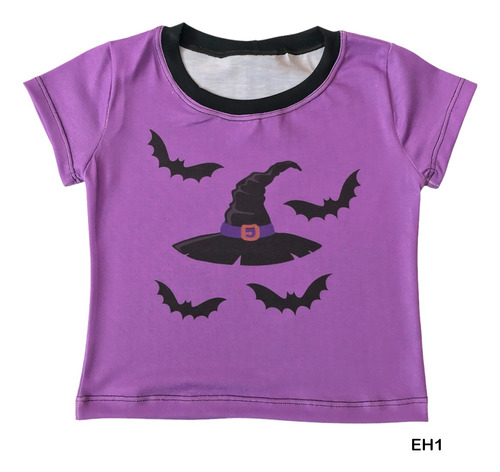 Camiseta Infantil Menina Halloween Bruxa Estampada Baby Look