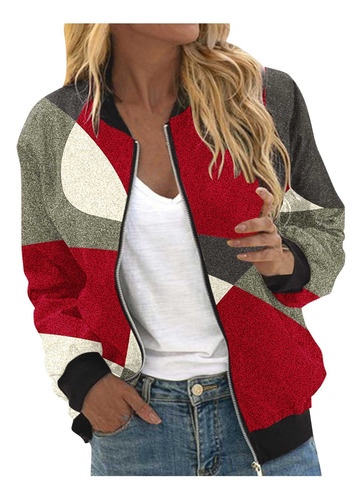 Casaco Feminino R, Cardigã Estampado, Jaqueta Com Zíper, Lon