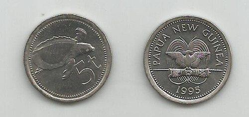 Moneda Papúa Nueva Guinea, Tortuga Marina 5 T. 1995 S/c
