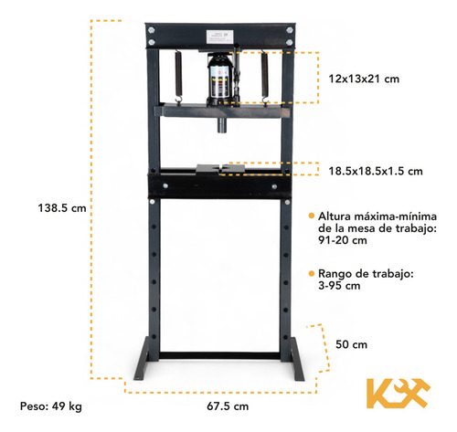 Prensa Hidráulica 20 Ton Gato De Botella Y Placas Estructura Acero Reforzado Rango De Trabajo 30-950 Mm Forma En H Herramienta Taller Mecánico Automotriz Uso Rudo Industrial Kingsman