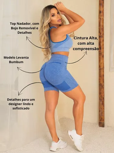 Short Academia Fitness Levanta Bumbum Push Up E Cós Alto.