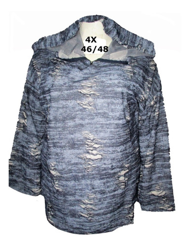 Sudadera Larga Azul Jaspeada Dama Talla 4x (46/48) K-+glam 