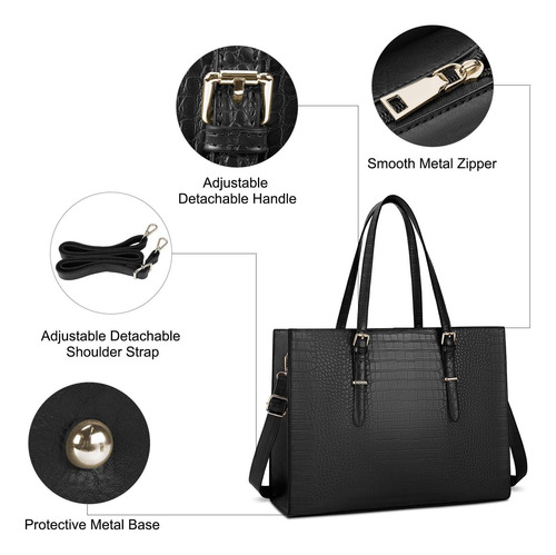 Bolso Para Computadora Portátil Para Mujer Bolso De Mano De Negro.