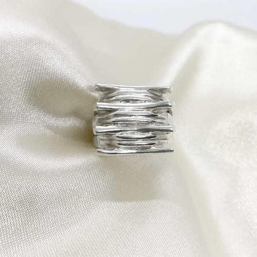 Anillo Ancho Barras Barritas Intercaladas Plata 925 T:19 Plateado 19