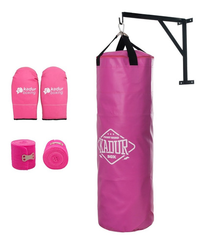 Kit Guantines Boxeo Rosas Bolsa Soporte Vendas Combo Guantes