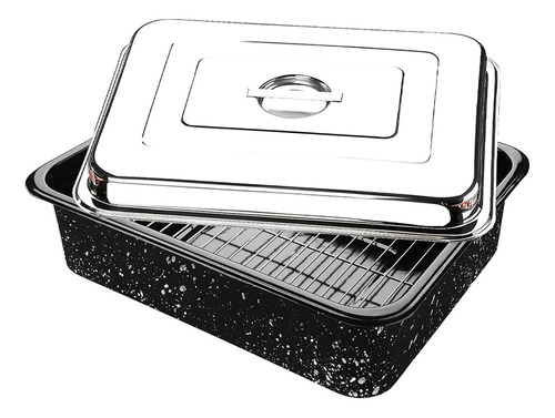 Forma Assadeira Esmaltada Alta Tampa Inox Grelha Forno Carne