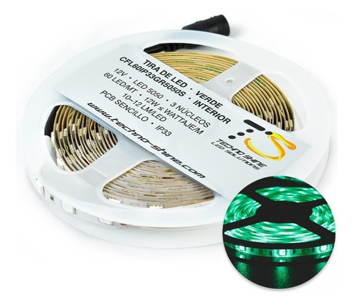 Tira Led 5050 Cinta Flexible 12v Ip33 5 Metros Luz Verde