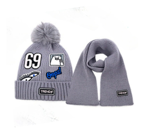 Gorro Lana Con Polar Trendy + Bufanda Set  Calentito