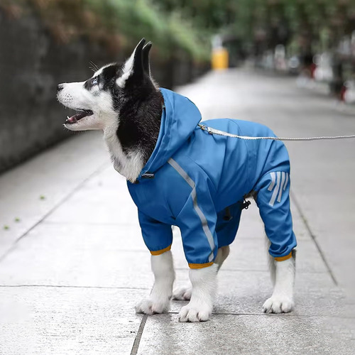 Impermeable Para Perros Grandes, Con Capucha Y Rayas