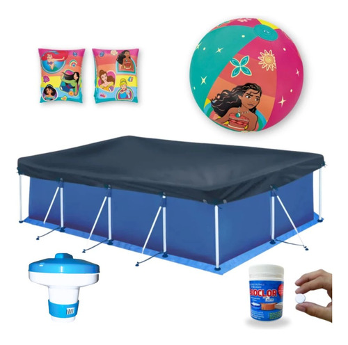 Piscina 5000l + Capa, Forro + Boia De Braço E Bola Princesas