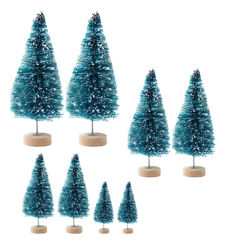 8x Árboles De Cepillo De Botella De Pino En Miniatura Azul